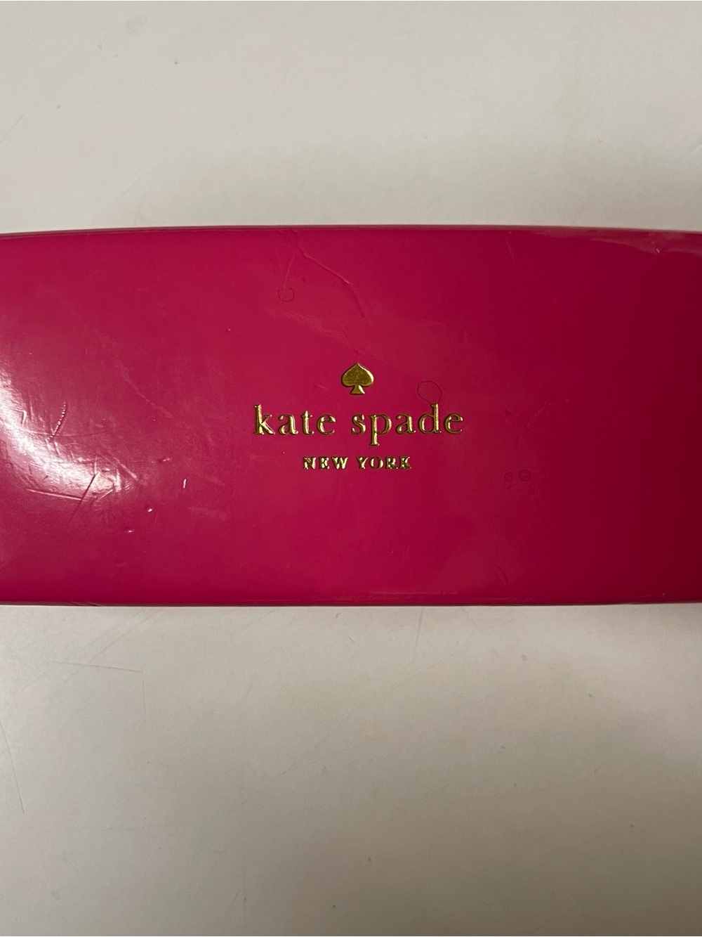 Kate Spade pink and orange sunglass clam shell hinged case